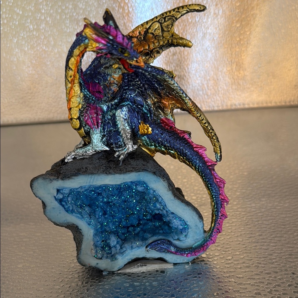 Mystical Multicolor Dragon on Geode